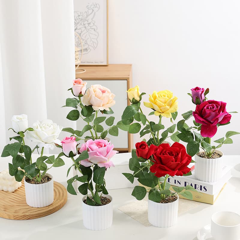 Simulated stone basin rose flower bonsai at both ends simulated flowers home decoration artificial green plant ornaments simulated small potted plants
