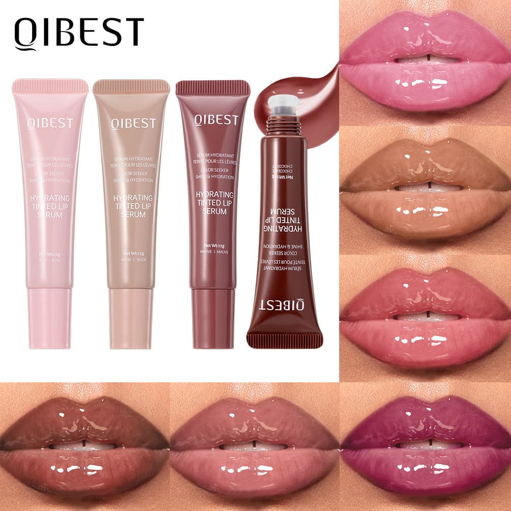 QIBEST Cross-border Tinted Lip Gloss Liquid Moisturizing Hydrating Lightweight Glossy Lip Balm Water Gloss Lip Glaze Nourishing Lip Cream