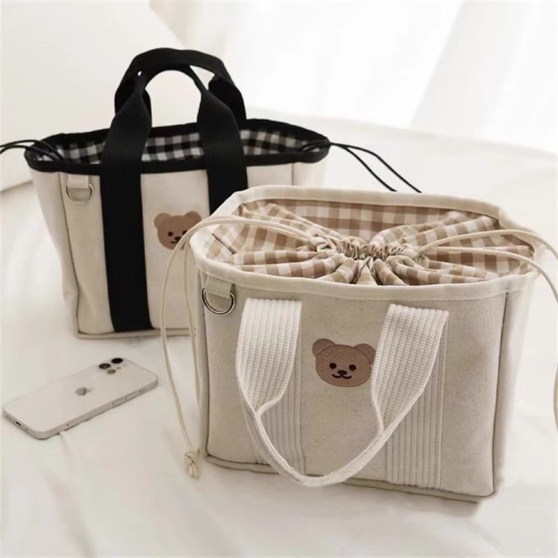 Mommy Bag Canvas Drawstring Portable Diaper Bag for Work Lunch Crossbody Embroidered Tote Bag