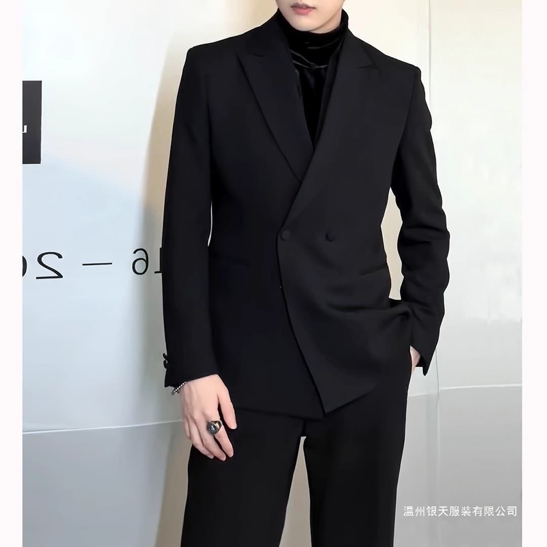 Spring/Autumn Cool-Toned Suit Jacket for Men, Korean Style Casual Light Luxury Design Business Black Blazer Coat