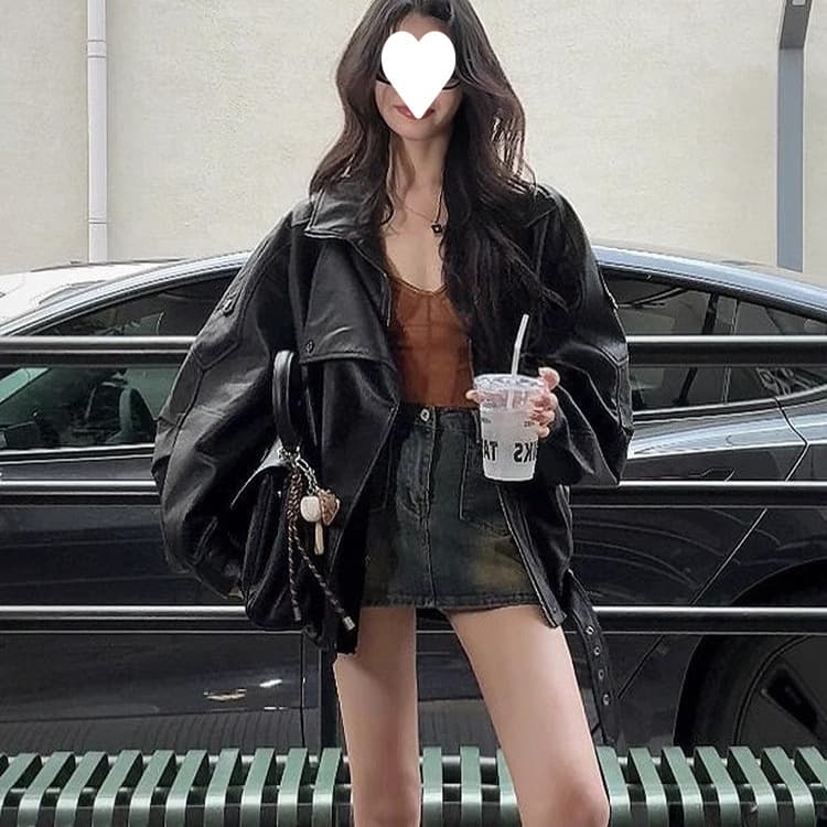Women's Black Retro Motorcycle Lapel Leather Jacket, Cool and Edgy Style Spring/Autumn New Arrival Biker Jacket Top