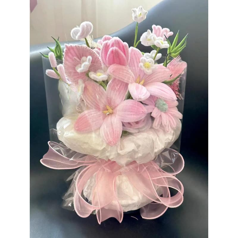 Chenille Stem Hand Bouquet DIY Flower Kit, Bubble Rose and Tulip, Finished Product for Girlfriend, Direct Source