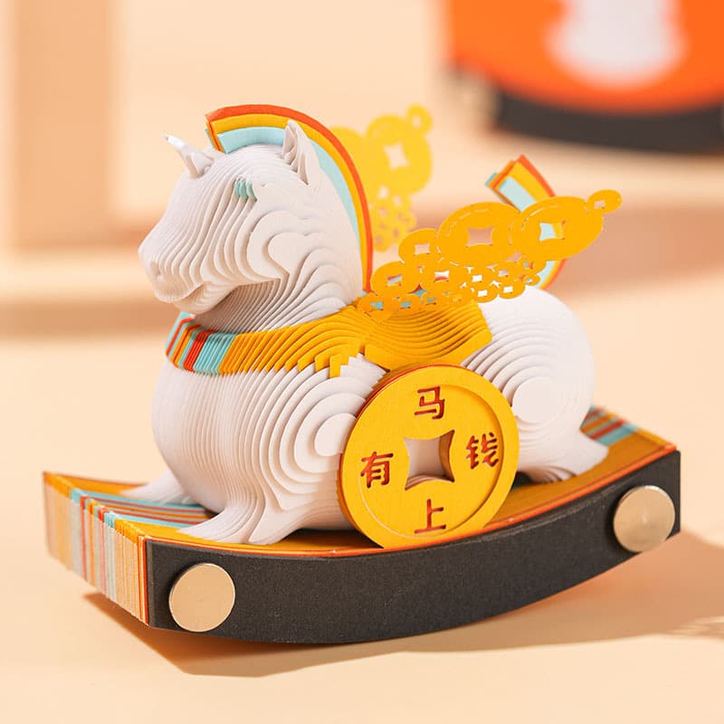 3D Paper Sculpture Sunshine Rainbow Little White Horse Sticky Notes Artwork Hand-Tear Desk Calendar High-Aesthetics Memo Pad