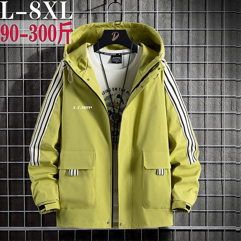 New men's windbreaker, loose fit, trendy workwear jacket, plus size, hooded jacket for teenagers, perfect for spring and autumn.
