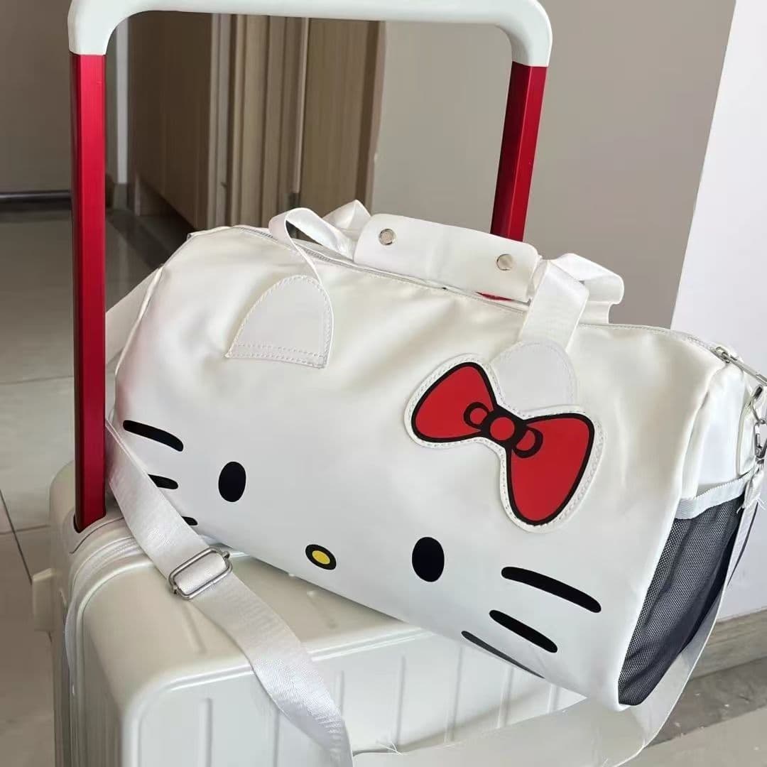 Fitness travel bag hellokitty short-distance travel large-capacity backpack PU leather shoulder cross-body bow large bag