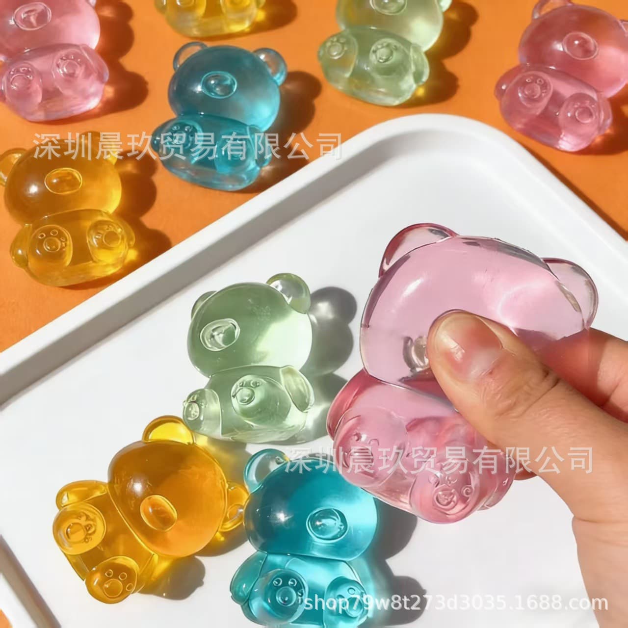 Cross-border Best-selling Candy Color Transparent Bear Squishy Stress Relief Toy