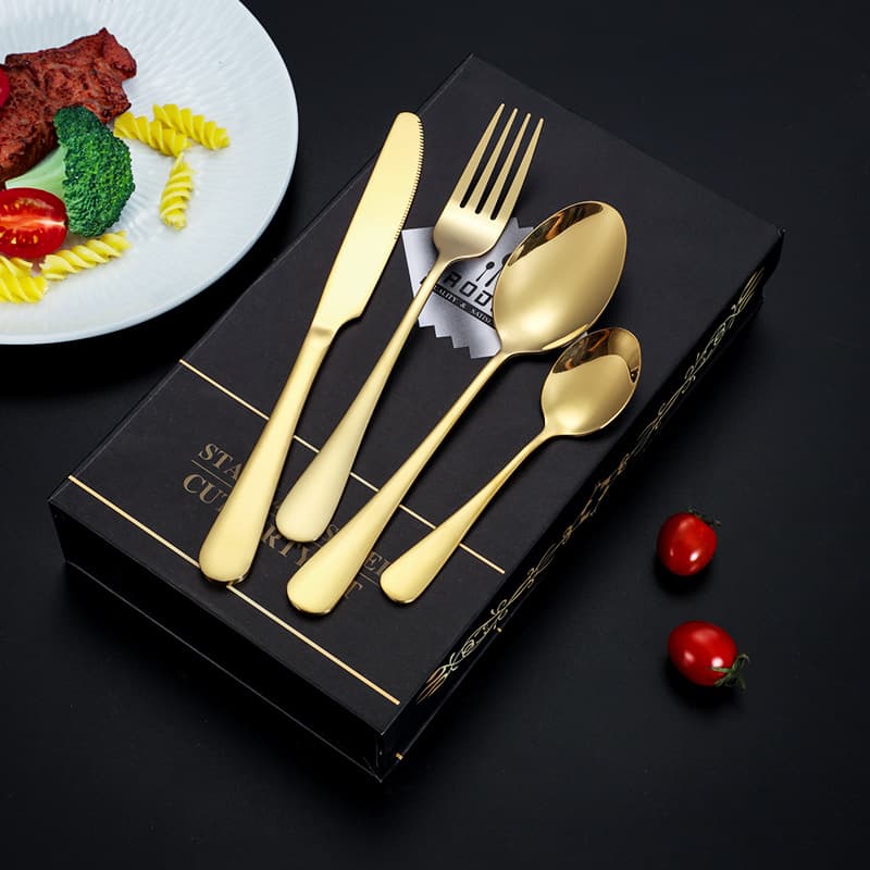 Cross-border 1010 Stainless Steel Cutlery Set 24-Piece Hotel Western Dining Black Gold Steak Knife Fork Spoon Tea Spoon Gift Box