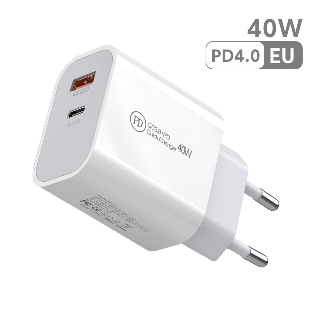 40W dual-port European standard charger head fast charging type-c charging head Typec/usb plug travel cross-border wholesale