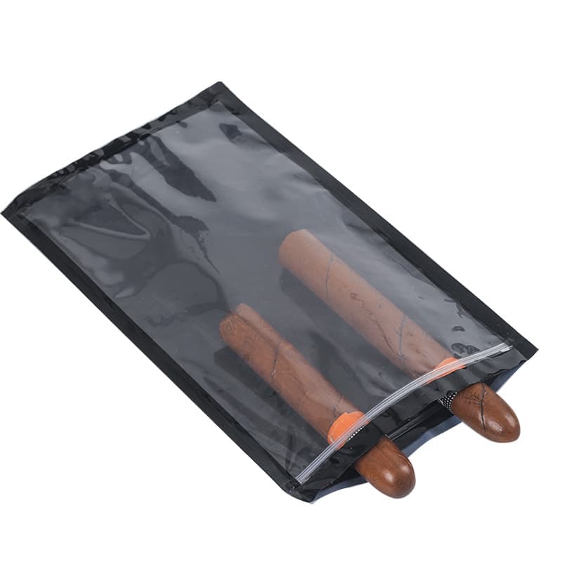 Transparent, resealable, humidifying cigar storage bag; cigar humidifier bag; outdoor cigar supplies humidifier pack.