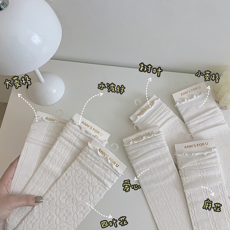 Black and White Lace Trim Socks, Spring/Summer Thin Style, Japanese JK Socks, Women's Mid-Calf Cotton Stacking Socks, Japanese Long Socks Lolita