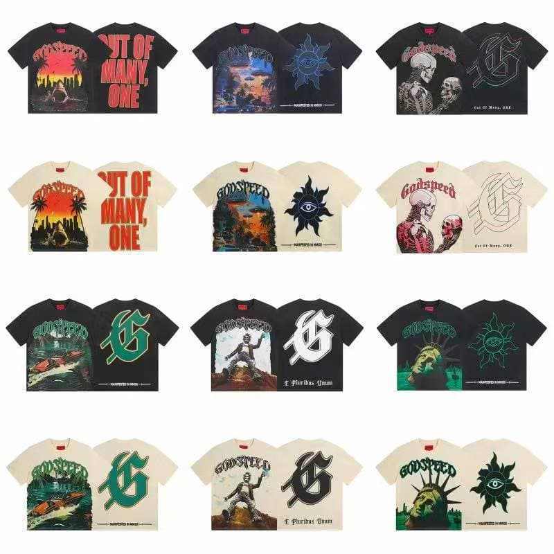 Cross-border trendy brand Rock Street retro loose printed casual cotton short-sleeve skull T-shirt for men and women couples