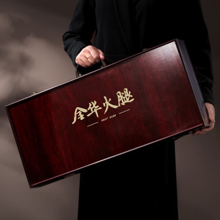 Wooden Ham Box for Gift-Giving, Empty Jinhua Ham Container with High-End Handles and Flip Lid, Local Specialty New Year Ham Wood Box