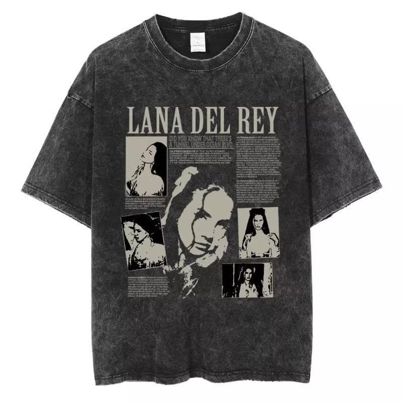 90s Singer Lana Del Rey Washed T-Shirt Harajuku Men's Vintage Faded Short Sleeve Oversized Streetwear