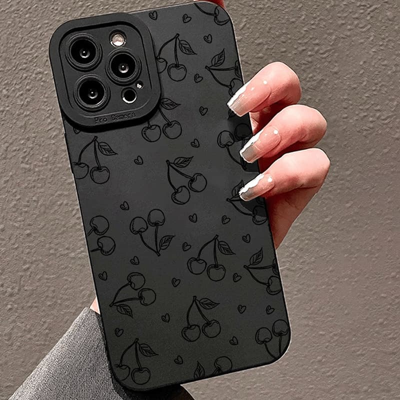 Black Cherry Phone Case Compatible with Apple 16 Pro Max Phone Case iPhone 15 Minimalist 14 Soft 11/12/13