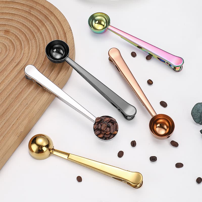 Spot stainless steel measuring spoon multifunctional coffee bean measuring spoon milk powder flour food sealing clip spoon wholesale