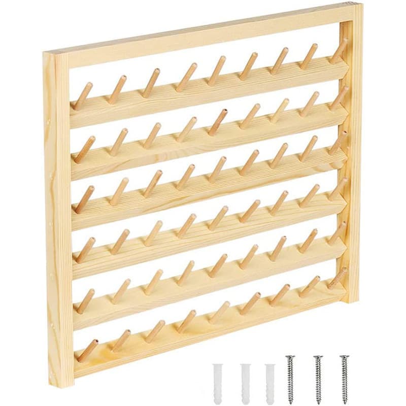 54 Spool Sewing Thread Waxed Thread Bobbin Storage Rack Thread Holder Wig Stand Wooden Wall-Mounted Spool Rack
