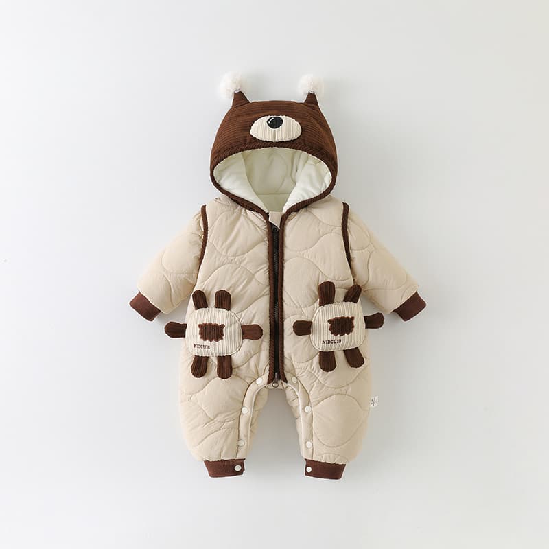 Baby Winter Outwear Thick Cotton Padded Romper for Newborns, Cute Hooded Cotton Coat