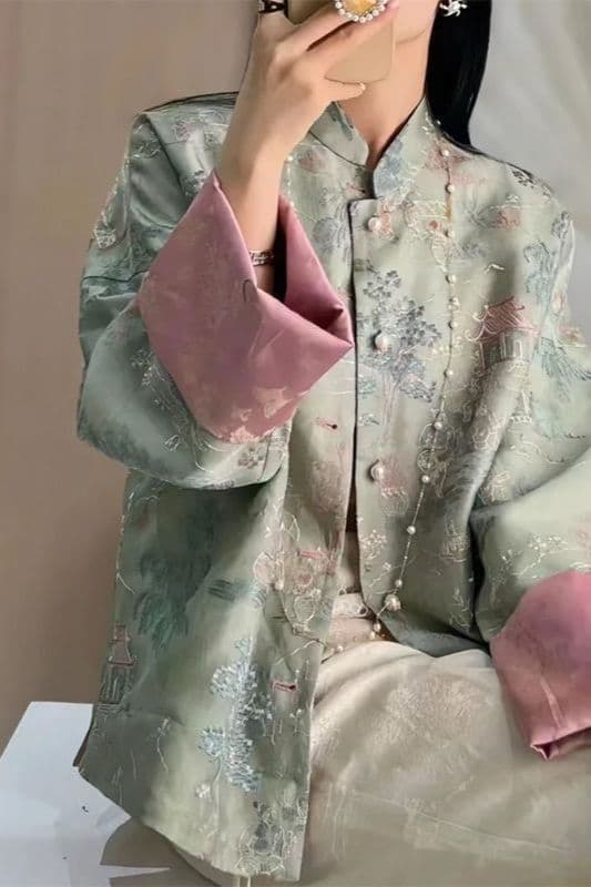New Chinese style women's coat, spring style, loose fit, slimming, casual retro top, reversible.