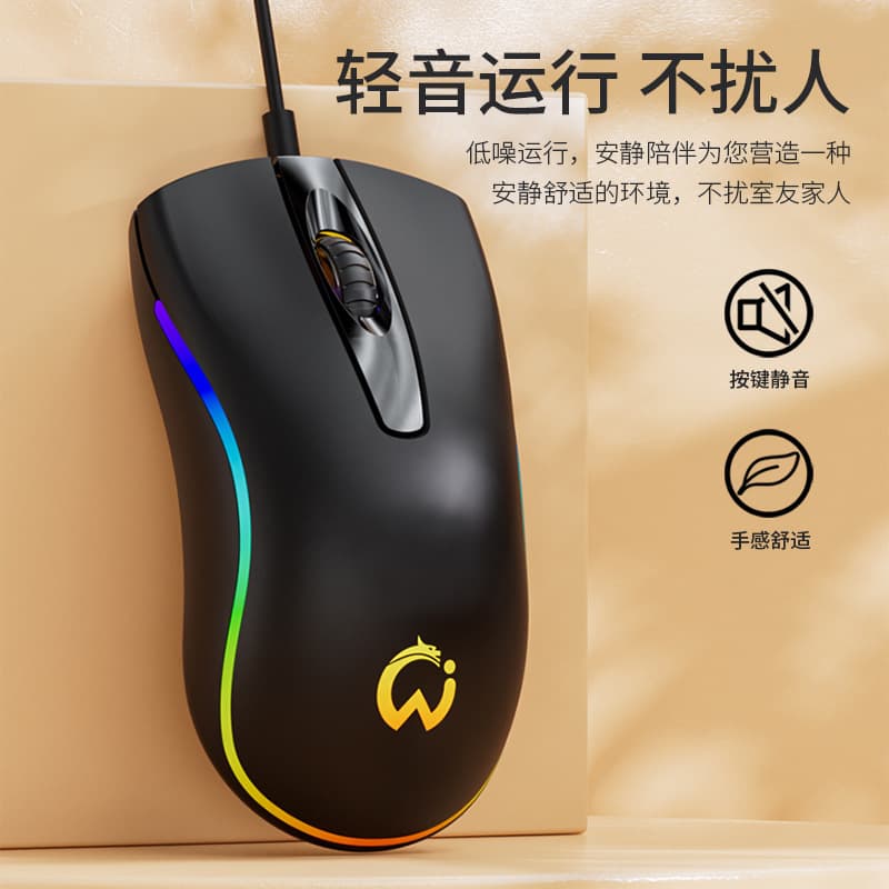 Gaming Silent Mouse Wired USB for Office Home Laptop Desktop Esports Quiet Glowing