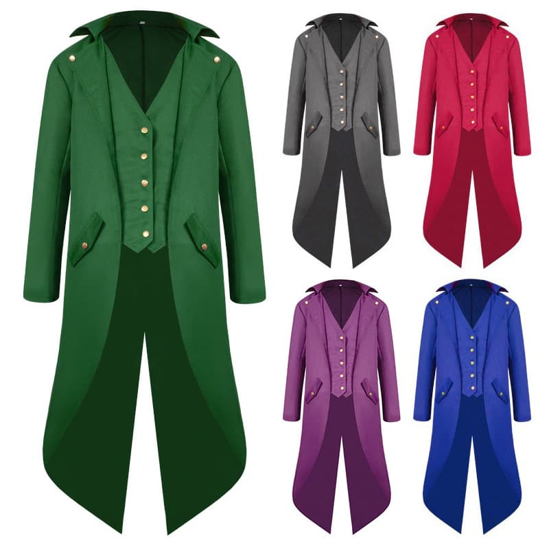 2025 spring and autumn new medieval retro men's tailcoat cosplay costume, ball red performance dress for export.