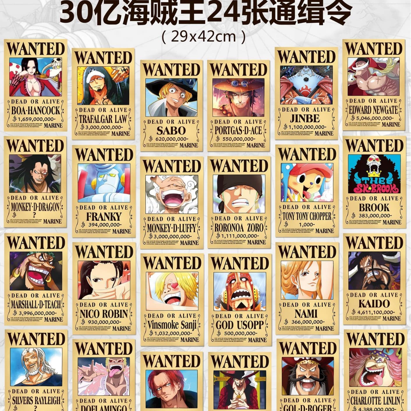 Animation One Piece Posters Wanted Order 24 3 Billion Reward Order Second Dimension Millet Student Gift Peripheral