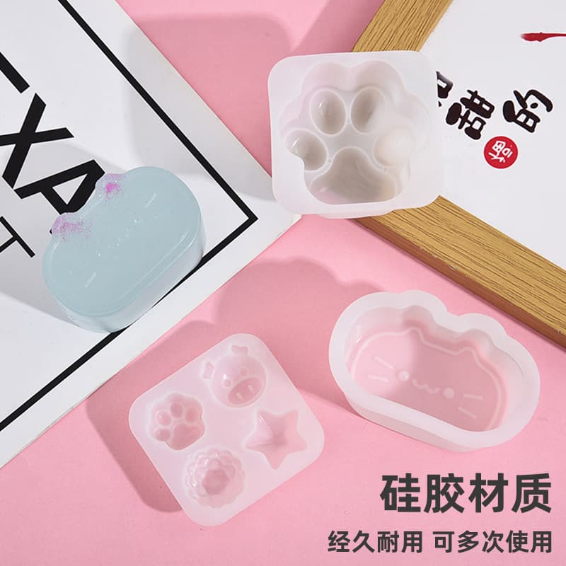 DIY Four-In-One Squishy Mold Toy Cat Paw Kt Cat Resin Shaping Cat Scratch Silicone Cartoon Cake Mold