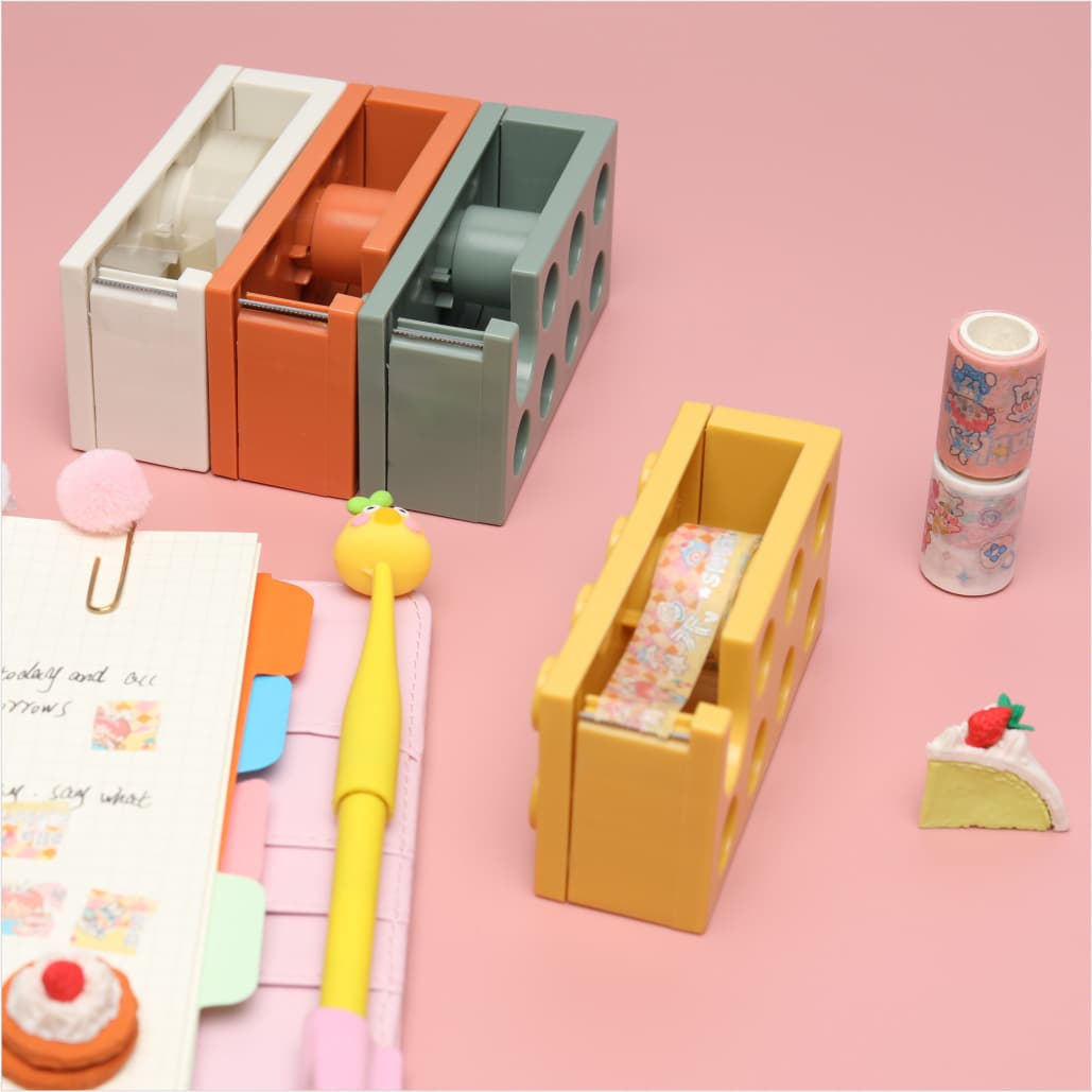 Creative Blocks Transparent Tape Dispenser Office Student Supplies Tape Cutter Gift Stationery