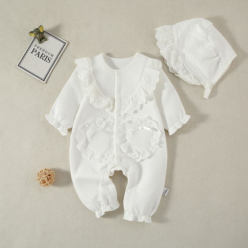 New Warm Baby Clothes Bowknot Autumn Winter Harsuit Crawlsuit Newborn Baby Onesie Full Moon Crawling Suit