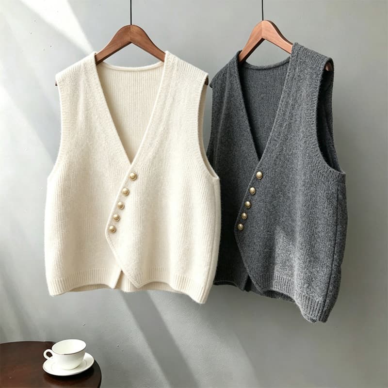 Early Autumn New Korean Style Remaining Stock Designer Solid Color Women Cross V-Neck Loose Casual Vest