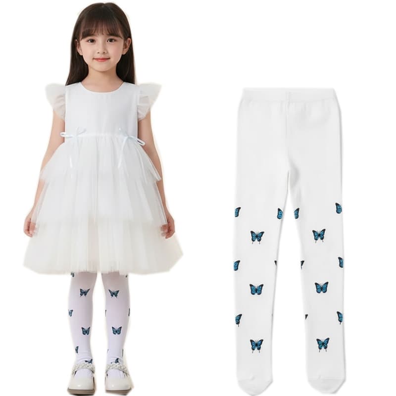 Printed Blue Butterfly Dance Tights Sheer Pantyhose for Girls Summer Thin Bottoming Stockings to Wear with Skirts