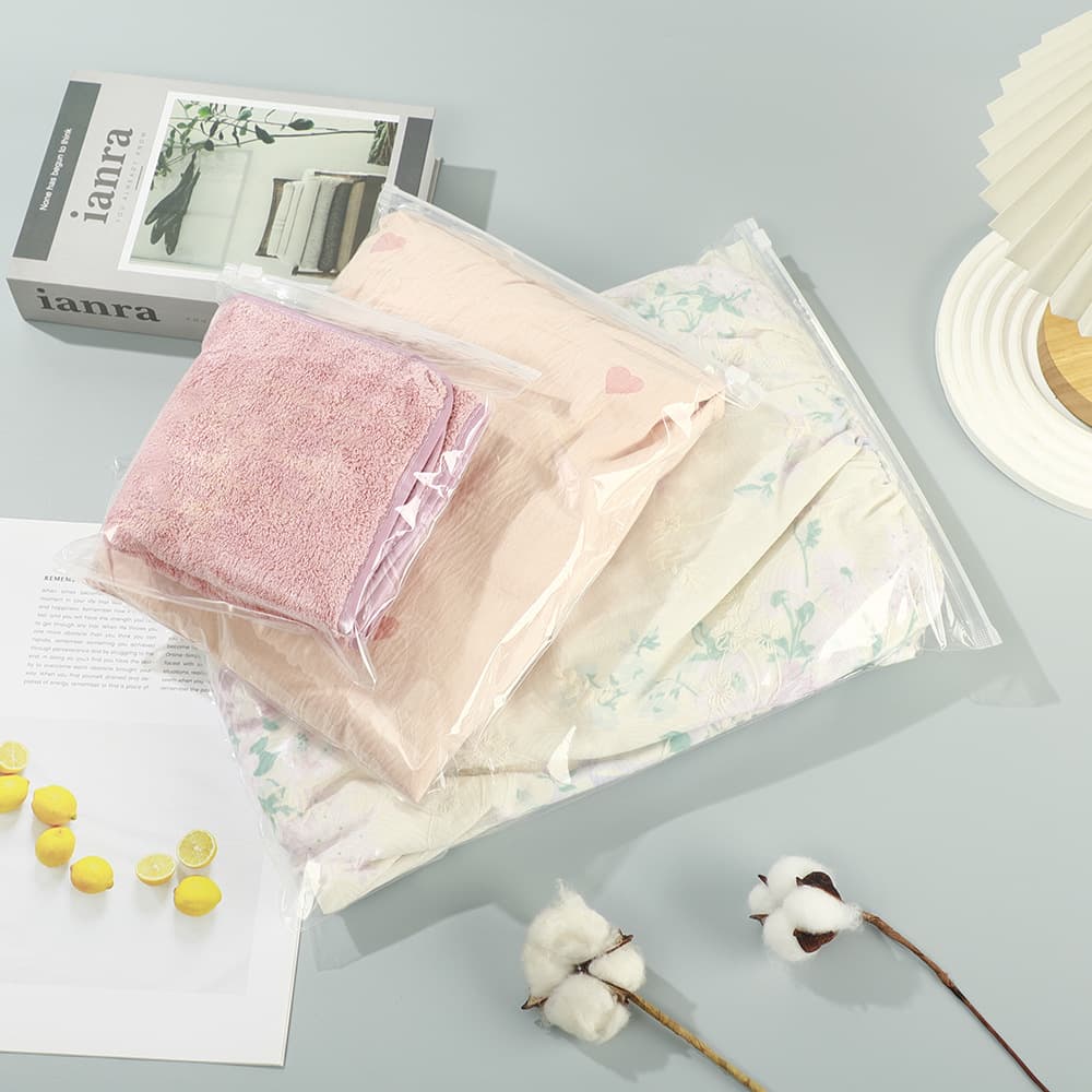 In Stock Thickened PE Transparent Frosted Zipper Bag Custom Plastic Self-Sealing Bag for Socks Underwear Storage Clothing Packaging