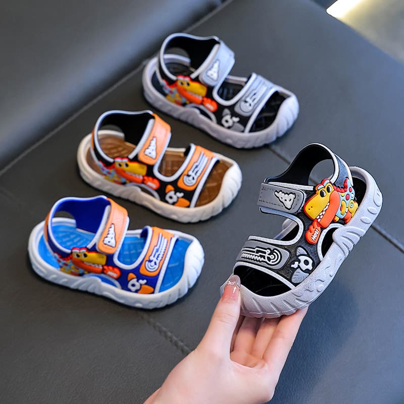 Boys' Closed-Toe Sandals, Summer Cartoon Dinosaur Children's Beach Shoes, Non-Slip Soft Sole Baby Walking Shoes, Direct Sales from the Manufacturer