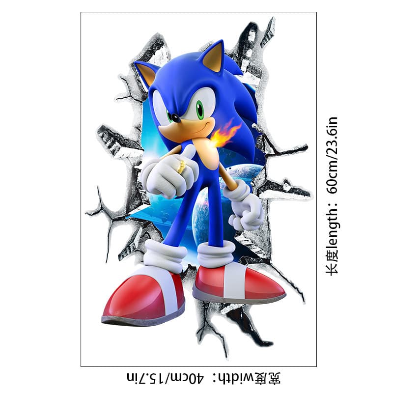 Cross-Border Break Window Sonic Series 3D Anime Cartoon Self-Adhesive Waterproof Poster Sticker Decoration for Bedroom Kids Room