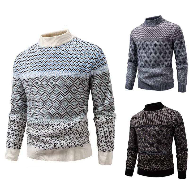 2025 Fall/Winter New Men's Fashion Trendy Sweater Knitwear Teenagers Retro Jacquard Pullover Base Layer