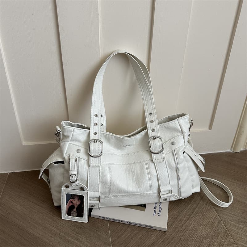Cross-border Sweet & Cool Large Capacity Tote Bag Personalized Fashion Handbag Motorcycle Bag Minimalist Shoulder Bag Commuter Crossbody Bag