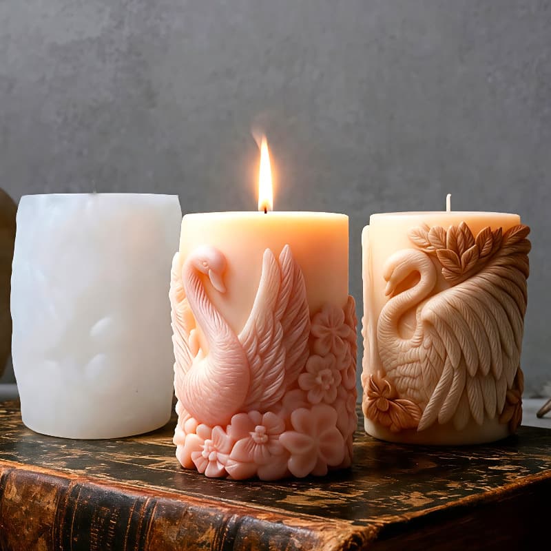 Swan Relief Cylinder Scented Candle Silicone Mold DIY Swan Carved Art Candle Handmade Gift Mold