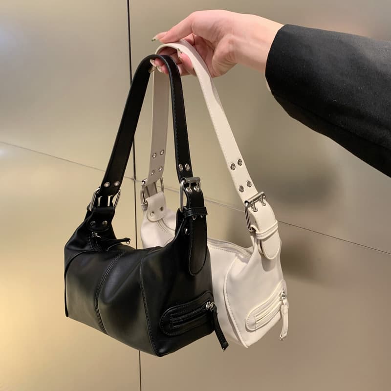 Cool Nichedesign Women's Leather Shoulder Bag Zipper Handbag Vintage American European Style 2024 New Fashionable Handbag