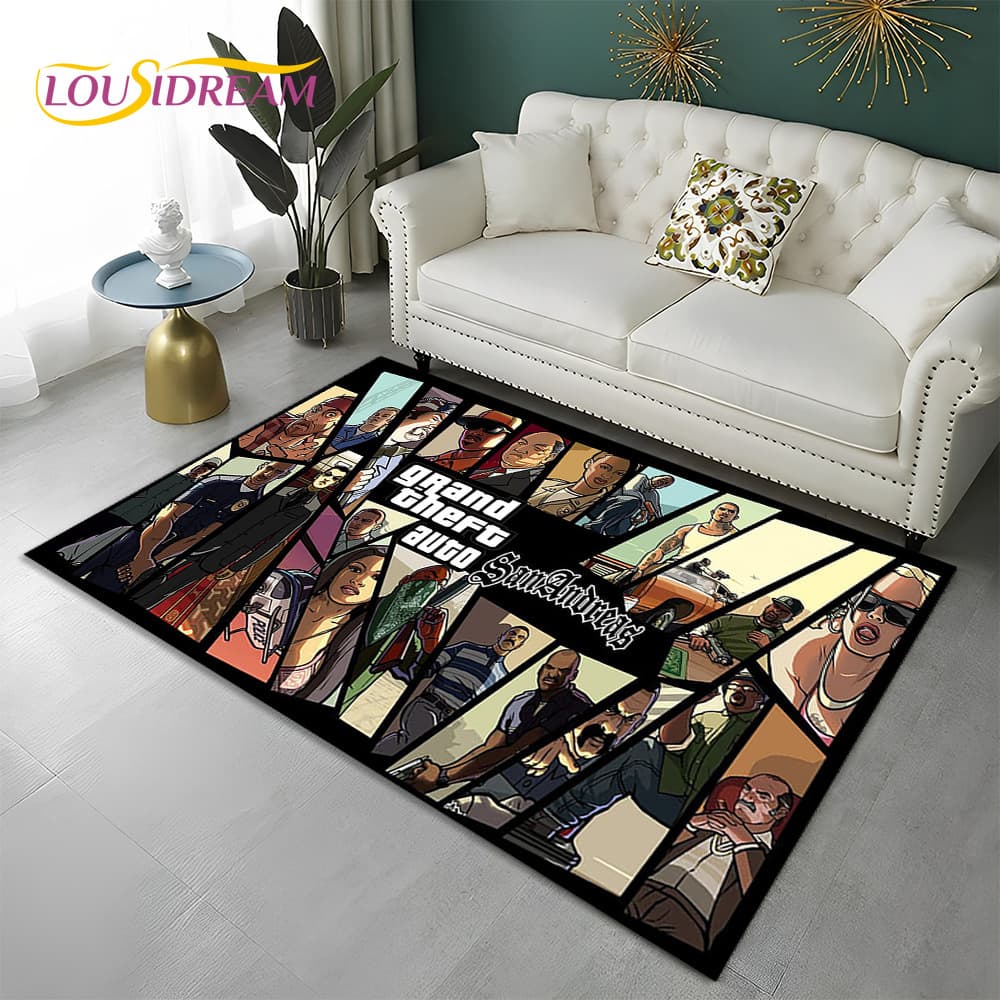 Grand Theft Auto Game GTA Player Carpet Printed Crystal Velvet Washable and Wipeable