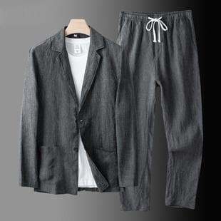 Men's Light Luxury Suit Set, Spring/Autumn Thin Fit, Loose, High-End Two-Button Casual Blazer Two-Piece Set, Summer