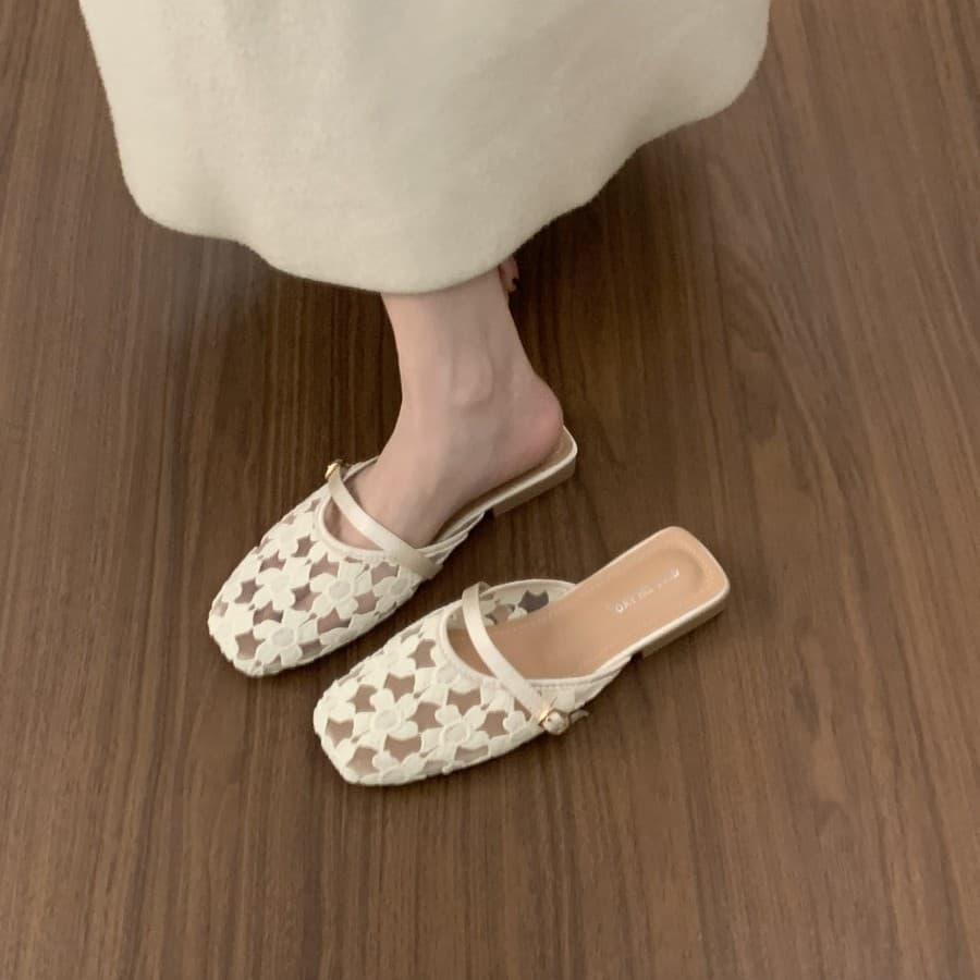 French Vintage Floral Mesh Hollow Mary Jane Shoes Women 2026 New Niche New Chinese Style Granny Shoes Fishnet Shoes