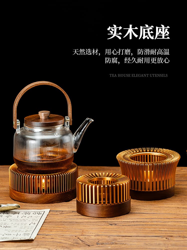Chinese Tea Brewer with Warming Base, Candle-heated Pot Stand for Fruit or Flower Tea Insulation, Carrying Pot and Cup Warmer