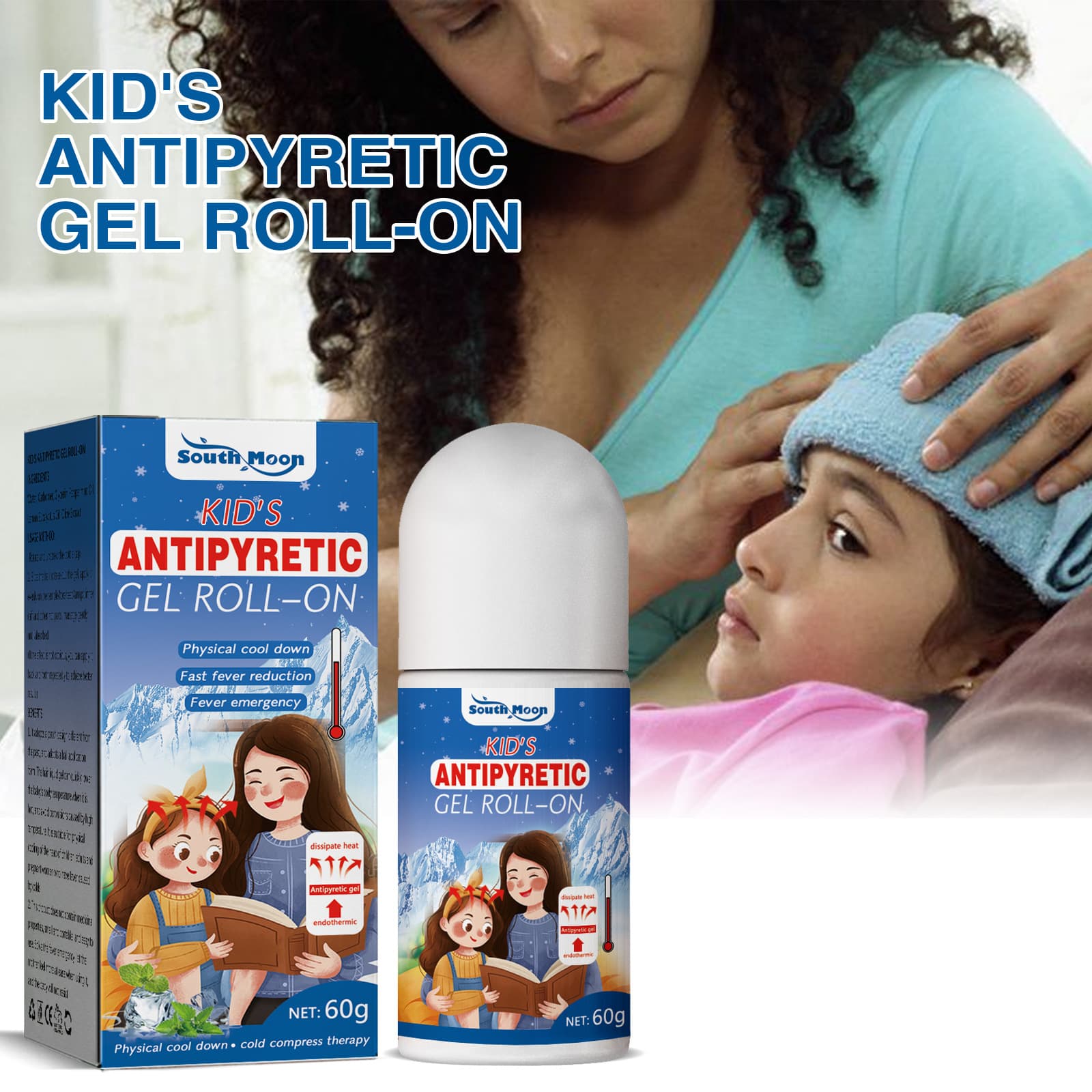 South Moon Children's Fever Relief Gel Roll-On - Physical Cooling Applicator Gel with Roller Ball