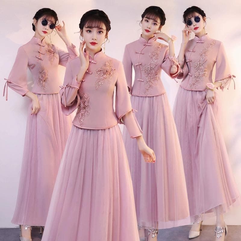 Chinese-style bridesmaid dress for spring, summer, and autumn weddings, Chinese-style bride and bridesmaid group dress, slimming cheongsam gown