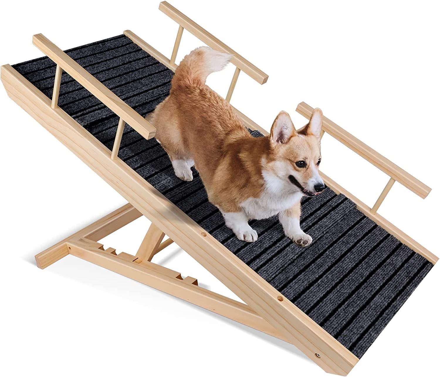 Home Wooden Dog Ramp Pet Wooden Ramp Portable Cat Dog Ramp Step with Handrail