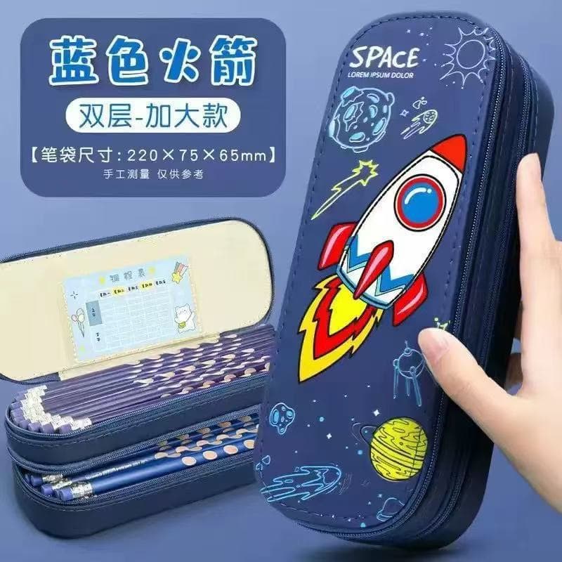 Ins style large-capacity astronaut pencil case new high-looking double-layer stationery box space theme multi-functional pencil case