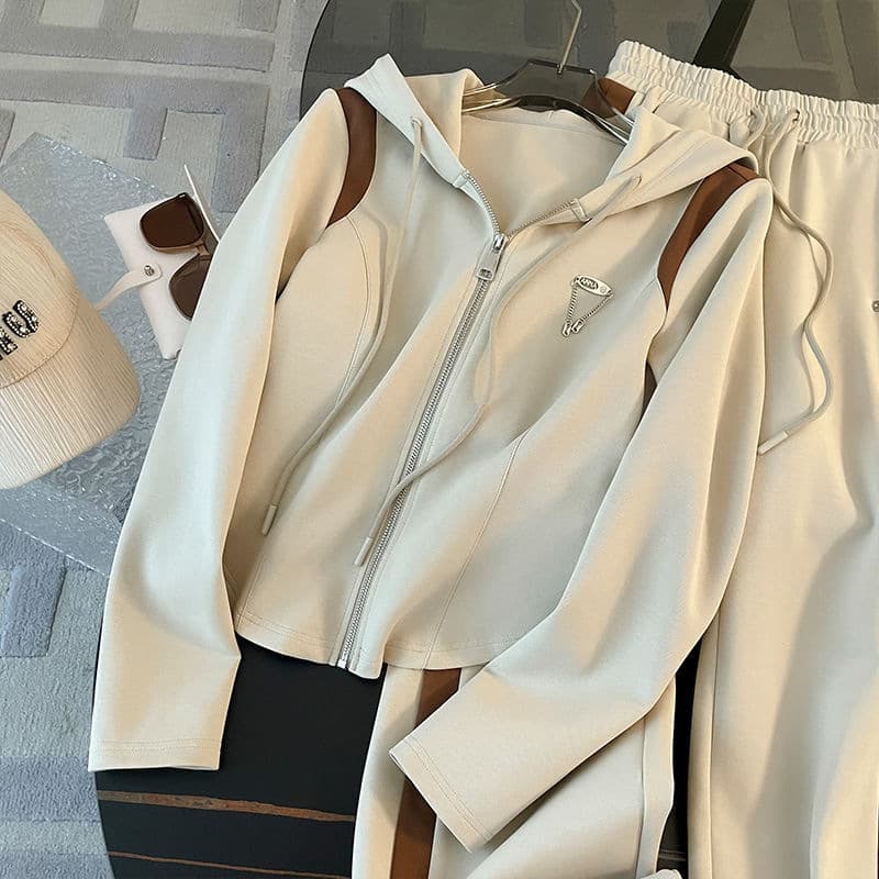 Cross-border Casual Sportswear Set 2025 New Hooded Top Fashion Zip-up Jacket Wide-leg Pants Two-piece Set Trendy
