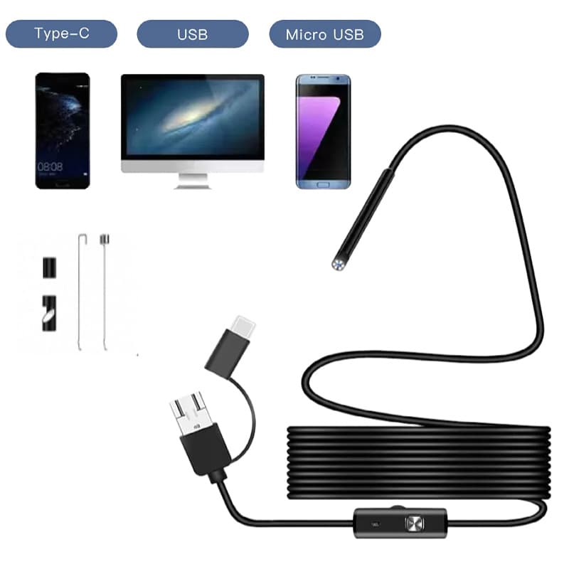 Three-In-One 5.5mm Mobile Phone Endoscope, Car Pipeline Inspection Tool, High-Definition Photography, Android Industrial Probe