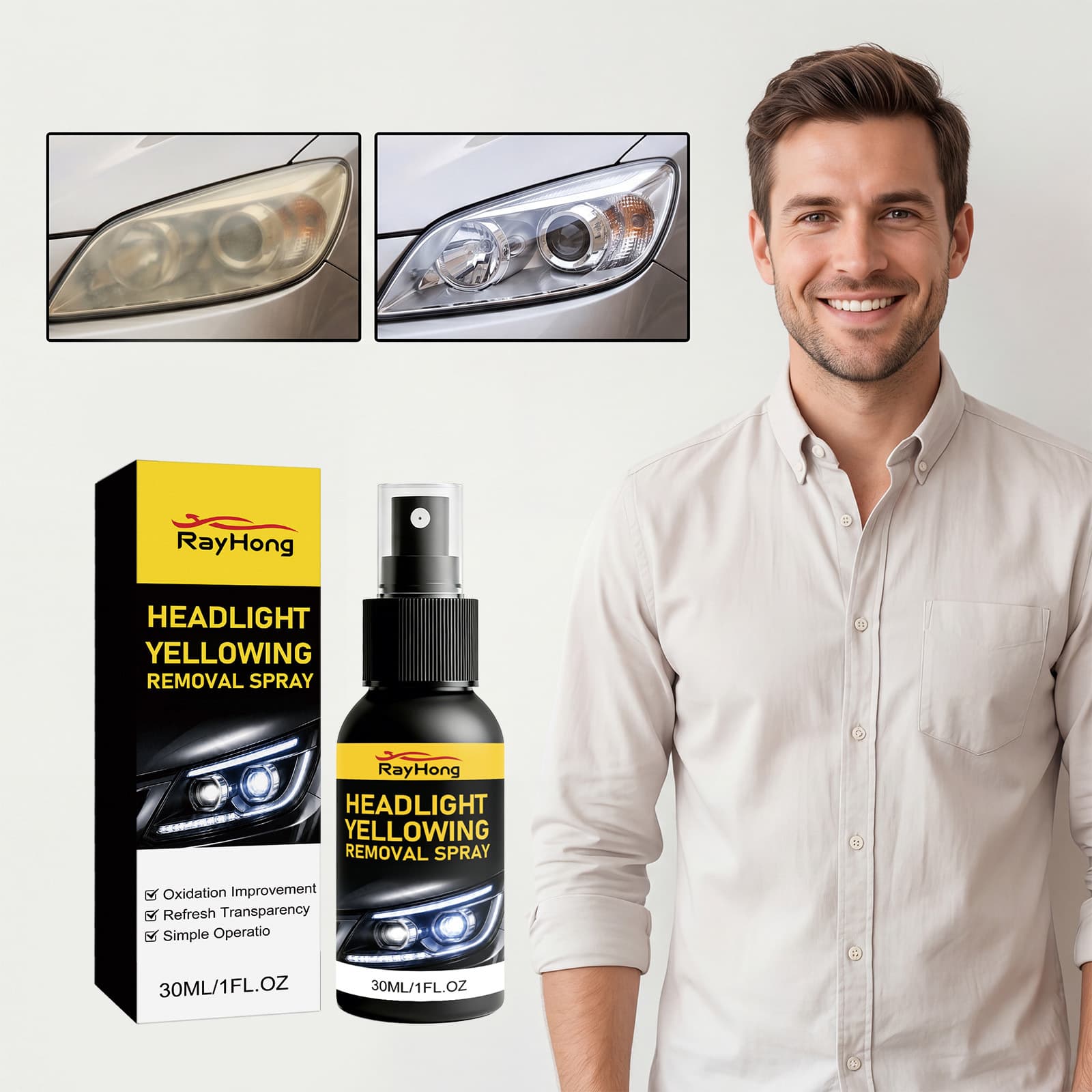 RAYHONG Headlight Care Spray Car Light Polishing Renovation New Bright Clear Vision Daily Care Spray