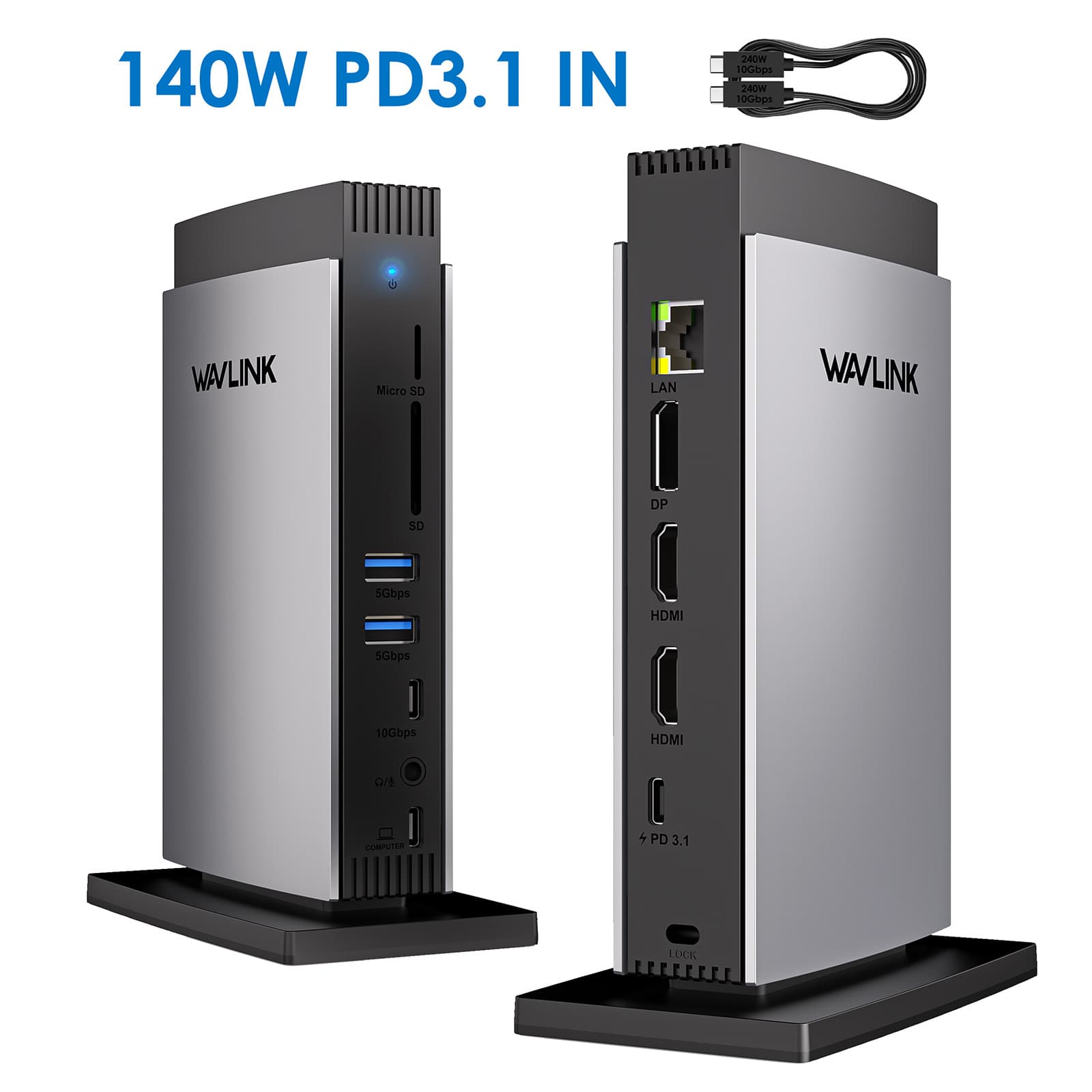 WAVLINK 11-in-1 USB-C Hub Dual 8K HDMI + 8K DisplayPort with PD3.1 140W Charging