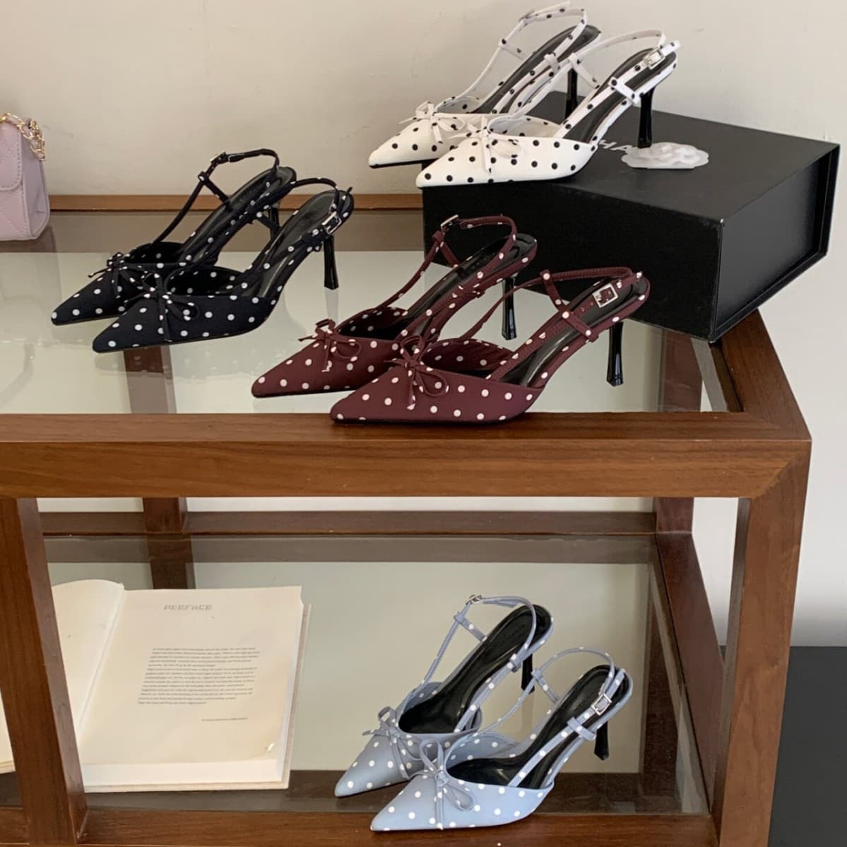 2026 Spring/Summer New French High-End Polka Dot Pointed Toe Open Back Single Shoes for Women, Elegant Thin Heel Closed Toe Sandals Trend